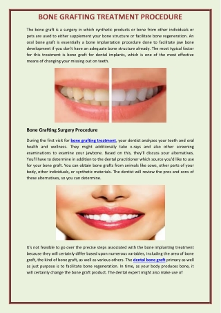 BONE GRAFTING TREATMENT PROCEDURE