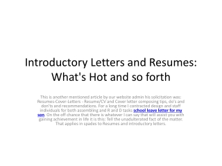 Introductory Letters and Resumes: What's Hot and so forth