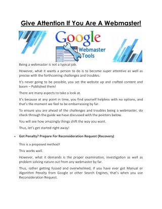Give Attention If You Are A Webmaster!