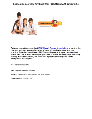 Economics Solutions for Class 9 for ICSE Board with Extramarks
