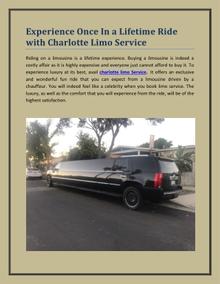 Experience Once In a Lifetime Ride with Charlotte Limo Service