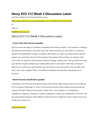 Devry ECO 312 Week 3 Discussions Latest