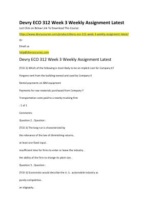 Devry ECO 312 Week 3 Weekly Assignment Latest