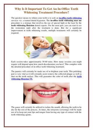 Why Is It Important To Get An In-Office Teeth Whitening Treatment Procedure?