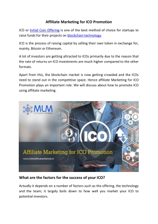 Affiliate Marketing for ICO Promotion-MLM Software Chennai