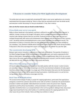 5 Reasons to consider Node.js for Web Application Development