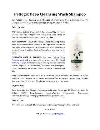 Petlogix Deep Cleansing Wash Shampoo