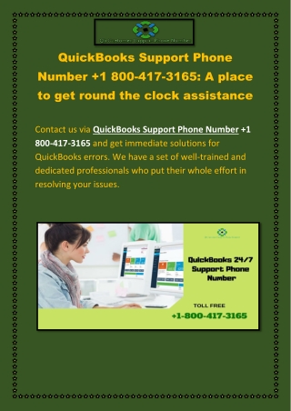 QuickBooks Support Phone Number 1 800-417-3165: A place to get round the clock assistance