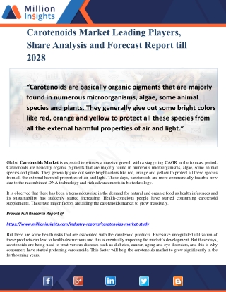 Carotenoids Market Leading Players, Share Analysis and Forecast Report till 2028