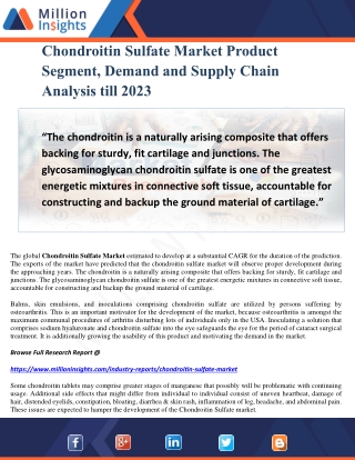 Chondroitin Sulfate Market Product Segment, Demand and Supply Chain Analysis till 2023