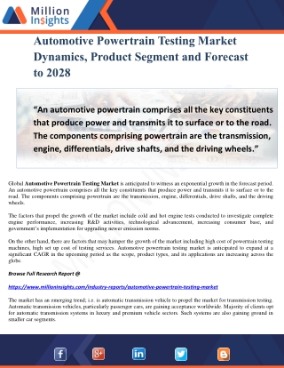 Automotive Powertrain Testing Market Dynamics, Product Segment and Forecast to 2028