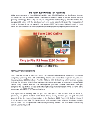 File IRS Form 2290 Online | Heavy Vehicle Use Tax | E File 2290