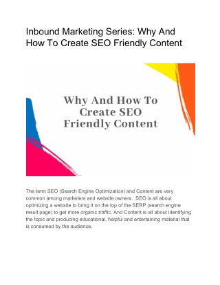 Inbound Marketing Series: Why And How To Create SEO Friendly Content