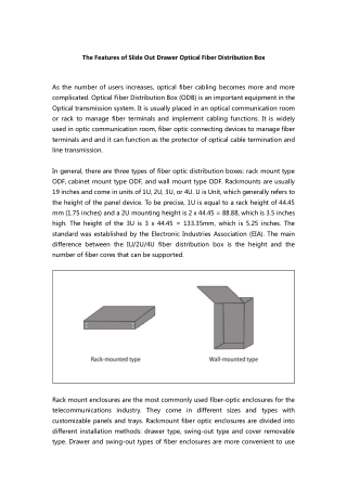 The Features of Slide Out Drawer Optical Fiber Distribution Box