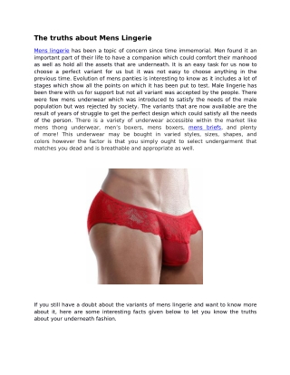 The truths about Mens Lingerie