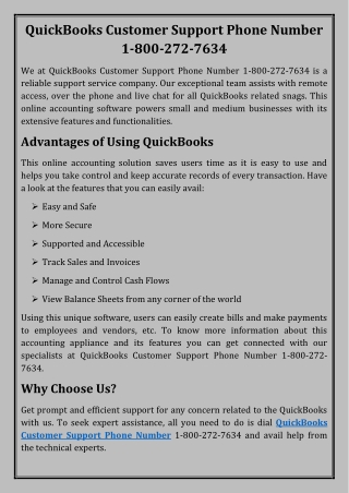 QuickBooks Customer Support Phone Number: 1-800-272-7634