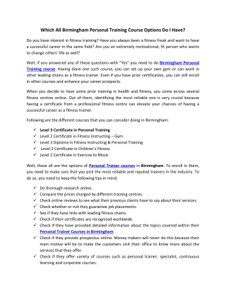 Personal Trainer Courses Birmingham