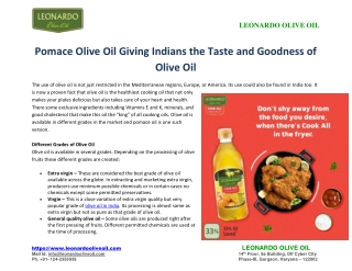 Pomace Olive Oil Giving Indians the Taste and Goodness of Olive Oil