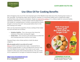 Use Olive Oil for Cooking Benefits