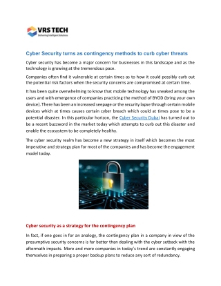 Why Cyber Security turns as contingency methods to curb cyber threats