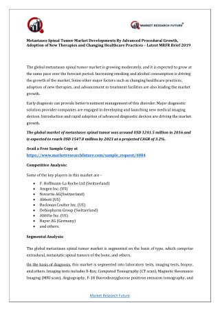 Metastases Spinal Tumor Industry - Global forecast till 2023