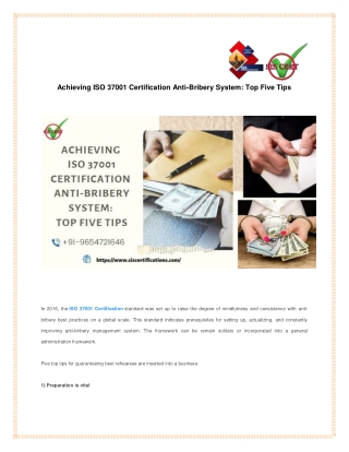 Achieving ISO 37001 Certification Anti-Bribery System: Top Five Tips