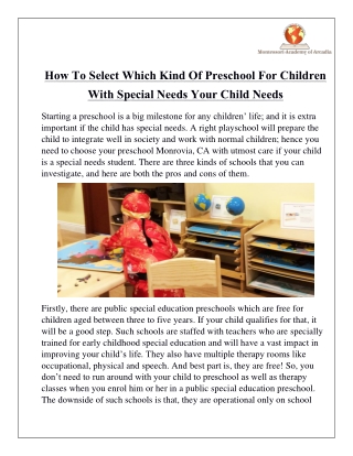 How To Select Which Kind Of Preschool For Children With Special Needs Your Child Needs