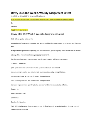 Devry ECO 312 Week 5 Weekly Assignment Latest