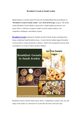 Saudi Arabia Breakfast Cereals Market: Growth, Opportunity and Forecast Till 2023