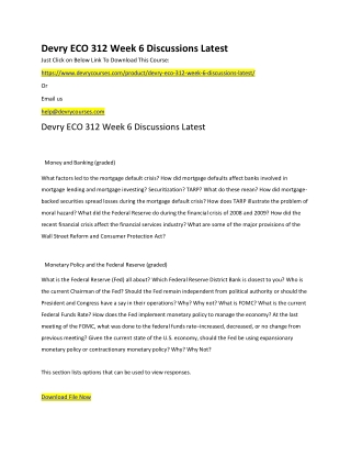 Devry ECO 312 Week 6 Discussions Latest