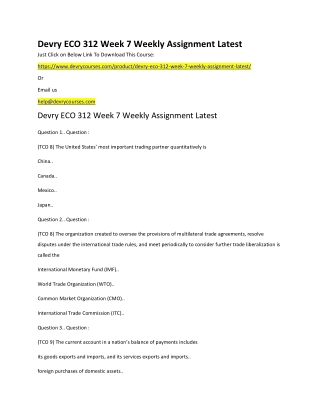 Devry ECO 312 Week 7 Weekly Assignment Latest