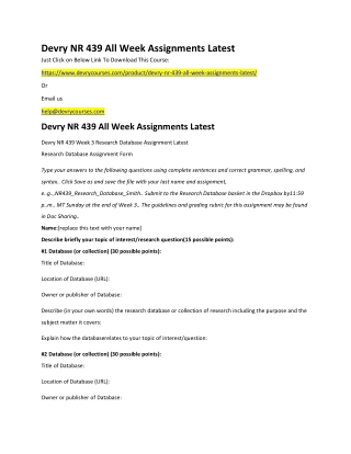 Devry NR 439 All Week Assignments Latest