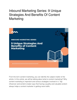 Inbound Marketing Series: 9 Unique Strategies And Benefits Of Content Marketing