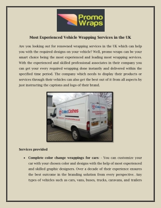 Most Experienced Vehicle Wrapping Services in the UK