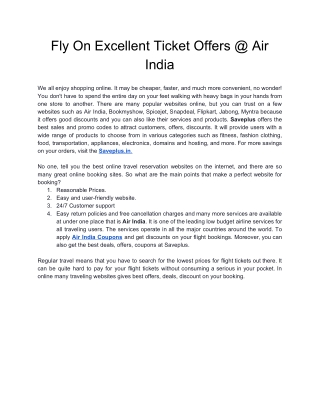 Fly On Excellent Ticket Offers @ Air India