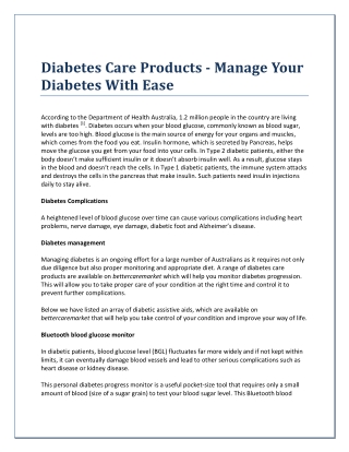 Diabetes Care Products - Manage Your Diabetes With Ease