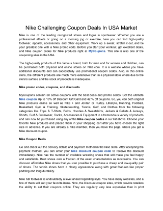 Nike Challenging Coupon Deals In USA Market
