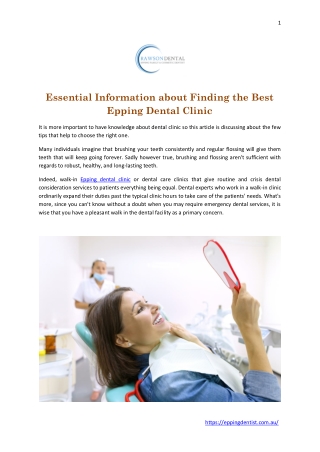 Essential Information about Finding the Best Epping Dental Clinic