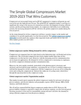 The Simple Global Compressors Market 2019-2023 That Wins Customers