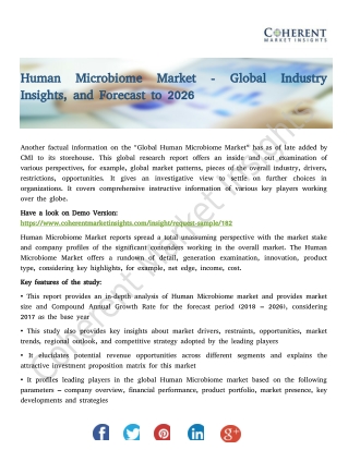Human Microbiome Market - Global Industry Insights, and Forecast to 2026