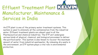 Effluent Treatment Plant Manufacturer company in Delhi India