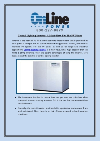 Central Lighting Inverter: A Must-Have For The PV Plants