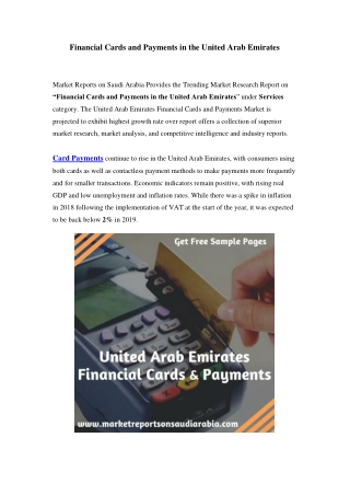 United Arab Emirates Financial Cards and Payments Market: Growth, Opportunity and Forecast Till 2024