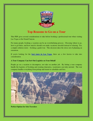 Top Reasons to Go on a Tour