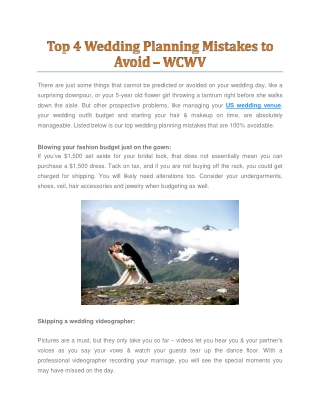 Top 4 Wedding Planning Mistakes to Avoid - WCWV