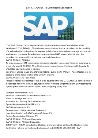 SAP C_TADM51_75 Certification