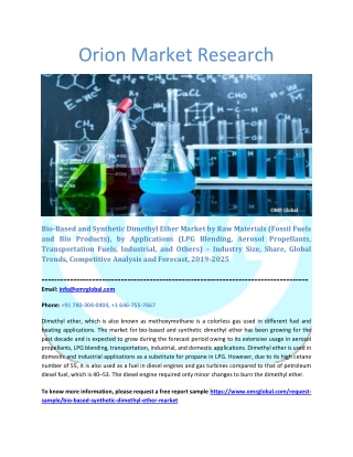 Bio-Based and Synthetic Dimethyl Ether Market: Industry Growth, Size, Share and Forecast 2019-2025