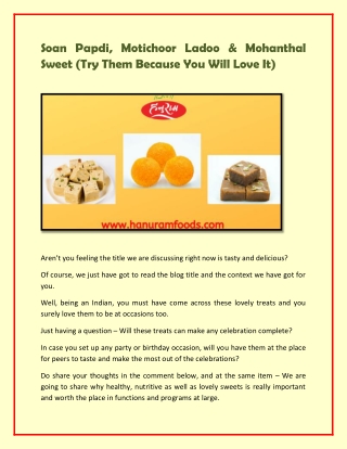 Soan Papdi, Motichoor Ladoo & Mohanthal Sweet (Try Them Because You Will Love It)