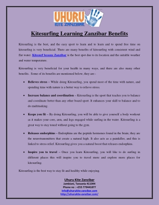 Kitesurfing Learning Zanzibar Benefits