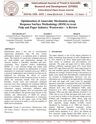 Optimization of Anaerobic Mechanism using Response Surface Methodology RSM to treat Pulp and Paper Industry Wastewater A